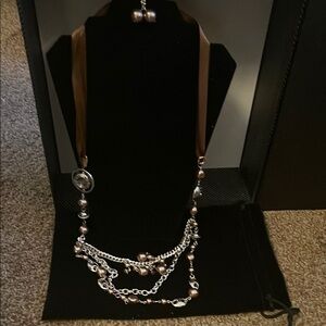 Chanel Silver and Brown Necklace